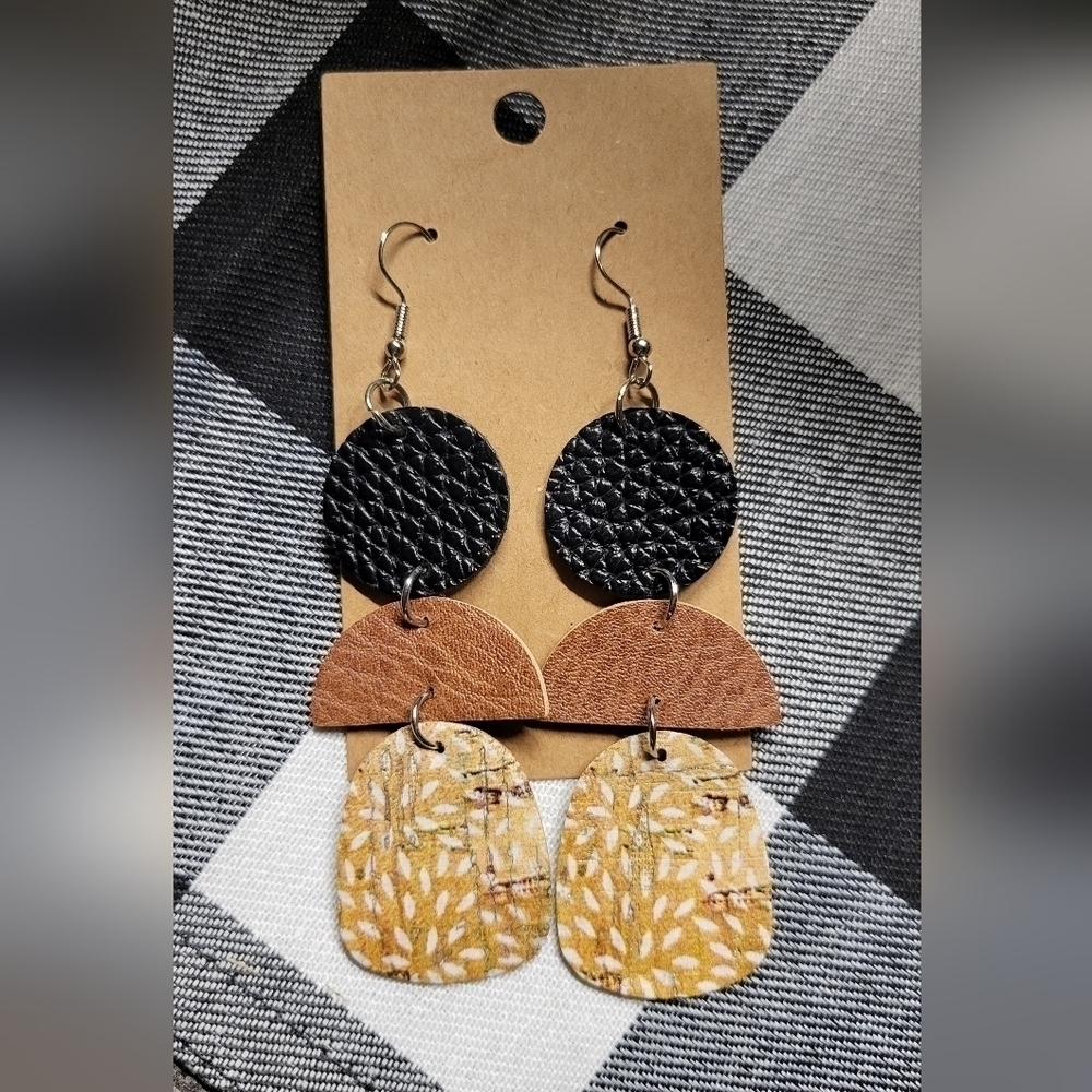 Double sided brown, black, golden dangle earrings New